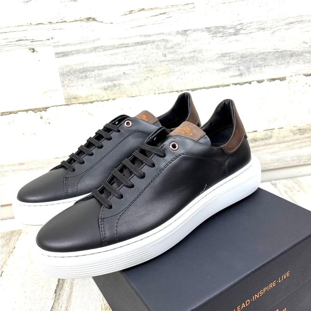 GoodMan Mens 8.5 Legend London Black Leather Lace-Up Sneakers Italy Casual NEW